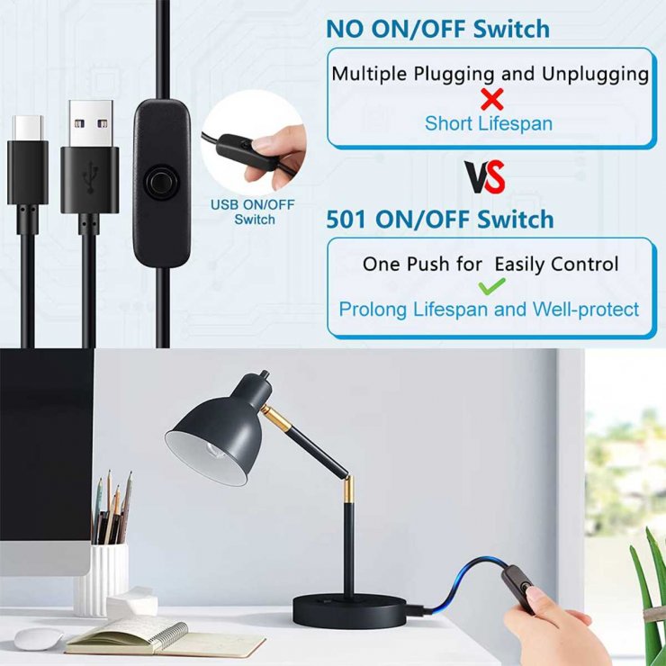Imagine Cablu de incarcare USB-A la USB type C cu switch ON/OFF T-T 1m Negru, kupaasw2